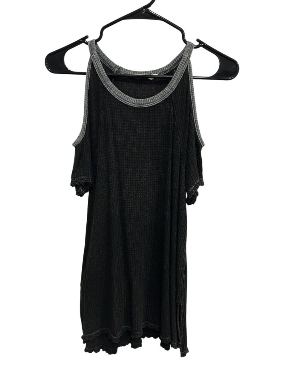 Paper Crane Waffle Knit Cold Shoulder Mini Dress Black Sz Small Casual Summer